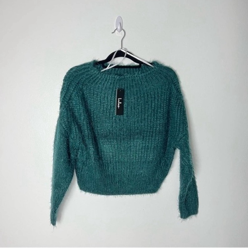 Lulu's Feeling It Eyelash Knit Sweater Emerald Green